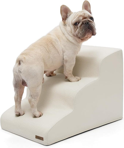 Lesure Dog Stairs for Small Dogs and Cats Pet Steps Ramp for Bed and Couch with CertiPUR-US Certified Foam with Non-Slip Bottom, Beige, 3 Steps