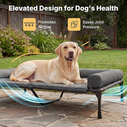 Veehoo Cooling Elevated Dog Bed Add Removable Waterproof Bolster Cushion Mat, Raised Pet Cot with Breathable Teslin Mesh, No-Slip Feet, Dog Couch Bed for Indoor Outdoor, 53 inches, Black Silver