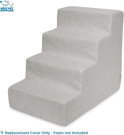 Best Pet Supplies Foam Pet Steps Cover for Small Dogs and Cats, Portable Ramp Stairs for Couch, Sofa, and High Bed Climbing (Cover Only) - Sand, 4-Step (H: 18") (Cover Only)