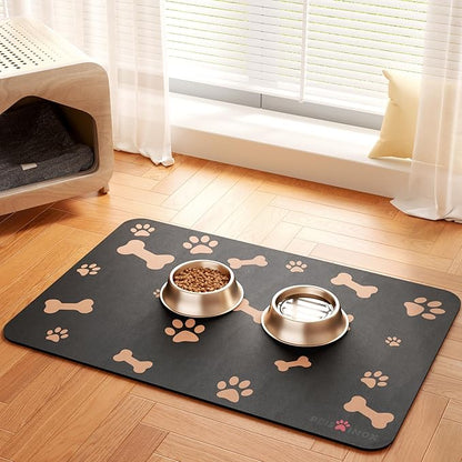 Cat Dog Food Mat, Rapid Water Absorption Dog Mat for Food and Water,100% Waterproof Cat Dog Bowl Mat, 16"x27"-Black