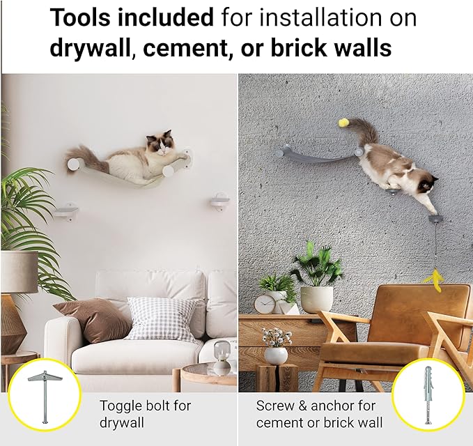 SVD.PET Wall Mounted Cat Hammock with Toy, Easy-to-insall Cat Wall Shelf with Soft Pad on This Premium Kitty Furniture, Modern Design. Easily Supports up to 40 lbs (Easy-Install, Dark Grey)