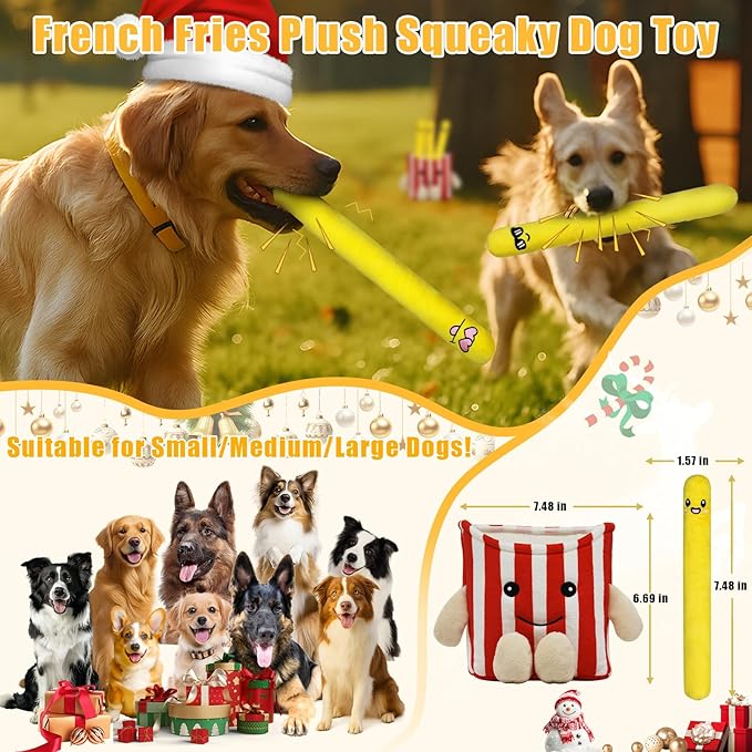 Dog Squeak Toys, 5 Pack Christmas French Fry PlushToys Interactive Cute Dog Toys for Small Dogs Holiday Dog