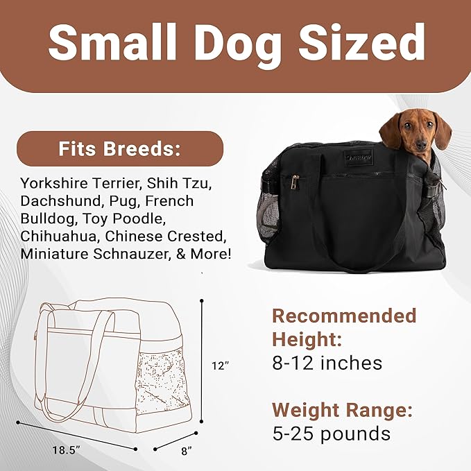 Airline Pet Tote – Dog & Cat Travel Bag, Soft-Sided Dog Carrier with Mesh Panels, Pockets & Removable Cushion, for Pets, Black