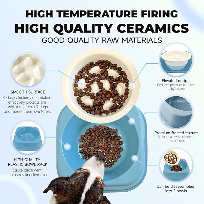 Slow Feeder Dog Bowls Ceramic Puppy Feeding Bowl for Small Dogs Cat Slow Feeder Bowl Protecting Cat and Dog Whiskers Preventing Choking with 2-in-1 Multifunctional Training Whistle