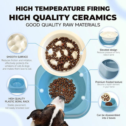 Slow Feeder Dog Bowls Ceramic Puppy Feeding Bowl for Small Dogs Cat Slow Feeder Bowl Protecting Cat and Dog Whiskers Preventing Choking with 2-in-1 Multifunctional Training Whistle