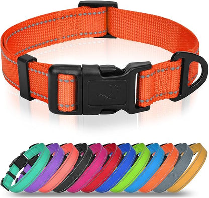 Joytale Small Dog Collar, Durable Double-Sided Reflective Nylon Collar for Night Safety, Adjustable Quick-Release for Active Breeds, Orange, S (3/4" Width)
