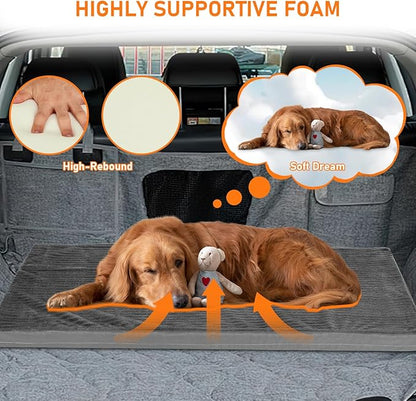Dog Bed Mat for Car Backseat, Non-Slip Waterproof Car Seat Mat for Dogs & Pets with 2-Inch Thick Foam & Easy Clean Dog Pad Cover Suitable for Travel, Camp, Home (23.5x51in, Grey)