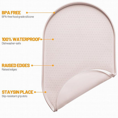Hubulk 100% Waterproof Silicone Pet Feeding Mat with Raised Edge for Food and Water, Dog Bowl Mats, Cat Bowls Placemat with High Lip Protects Floor for Cats and Dogs (White Sand, 16" L x 10" W)