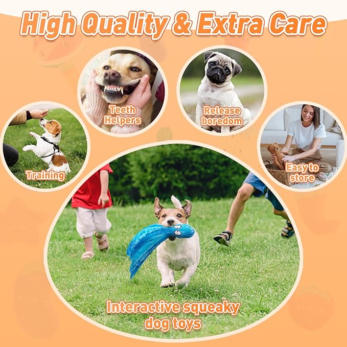 Squeaky Dog Toys, Small Puppy Toys, Cute Interactive Pets Toys Bulk for Small Medium Dogs Soft Plush Dog Toy Squeakers Pet Teething Chewers Fruit Vegetables Animals Set 15 Packs