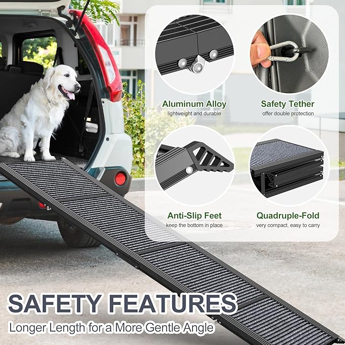 Upgraded Dog Ramp for Car 71" X-Long & 20" Wider Folding Dog Ramps for Large Dogs with Non-Slip Rug Surface Portable Dog Car Ramp for SUV Car & Truck, Outdoor Dog Ramp Up to 270 LBS