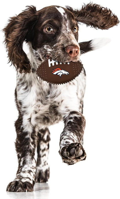 NFL Denver Broncos Mega- Chew Hard Nylon Bacon-Flavored Dog Bone Football Chew Toy Interactive Tasty Fun Dog Chewy Toys Indestructible Strong Durable Tough Pet Biting Playtoy for Aggressive Chewers