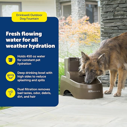PetSafe Drinkwell Outdoor Dog Fountain - Encourages Drinking - Replaceable Carbon Filter - UV Resistant Plastic - BPA-Free - 450 oz Water Capacity - Indoor/Outdoor Use