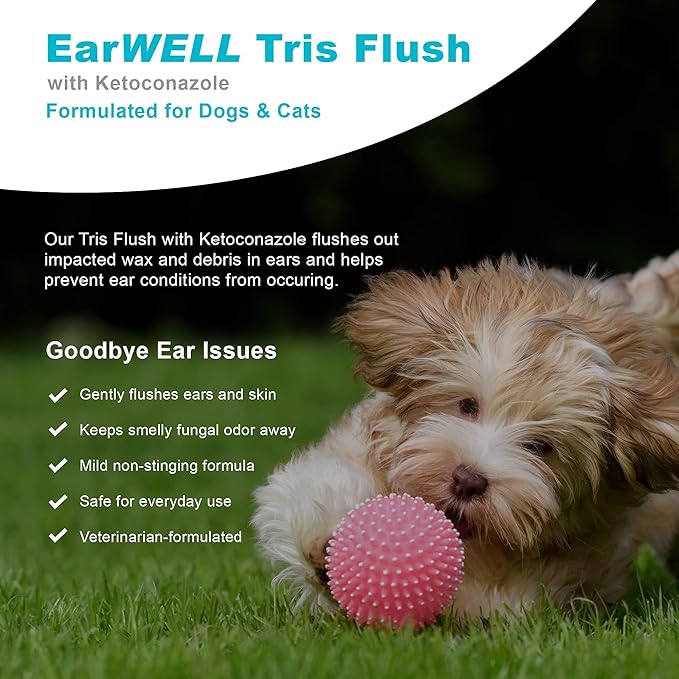 VetWELL Dog Ear Cleaner Solution & Infection Treatment for Dogs & Cats, Tris Otic Cleanser Drops Helps Eliminate Odor and Relieve Infections - 12oz (Pack of 2)