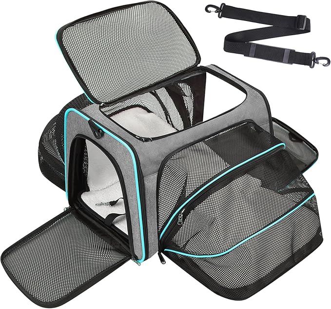 Premium Pet Carrier – Dog & Cat Travel Bag, Airline Approved, Soft-Sided Design for Small to Large Pets, TSA Compliant, Expandable & Collapsible (Gray)