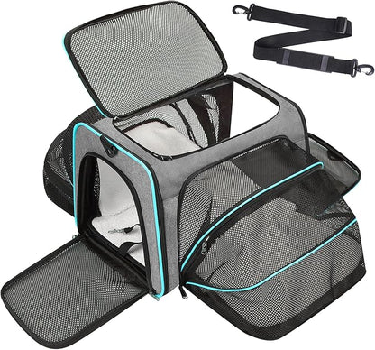 Premium Pet Carrier – Dog & Cat Travel Bag, Airline Approved, Soft-Sided Design for Small to Large Pets, TSA Compliant, Expandable & Collapsible (Gray)