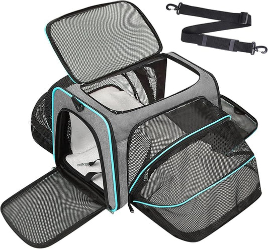 Premium Pet Carrier – Dog & Cat Travel Bag, Airline Approved, Soft-Sided Design for Small to Large Pets, TSA Compliant, Expandable & Collapsible (Gray)