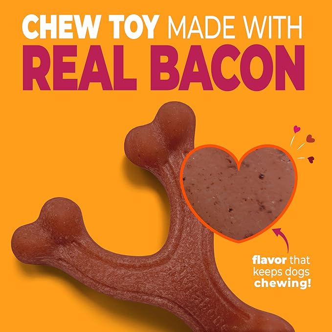 Nylabone Strong Chew Wishbone Dog Toy Made with Real Bacon, Durable Chew Toys for Aggressive Chewers, Long Lasting Dog Bone, Keeps Dogs Busy, Small Breeds - Up to 25 lbs