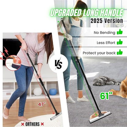 Dual-Edge Carpet Rake for Pet Hair Removal & Fluffing Matted Carpet – 61" Adjustable Handle, Deep Clean Dog & Cat Hair Remover, Reusable Scraper for Rugs, Low Pile Carpet, Couch & Stairs