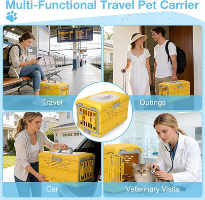 Cat Carrier Pet Carrier for Cat, Plastic Collapsible Cat Carrier Hard for Camping Vet Visits Travel, Fully Breathable Pet Travel Carrier Crate Under 13LBS (18.9" L x 11.8" W x 12.6" H)