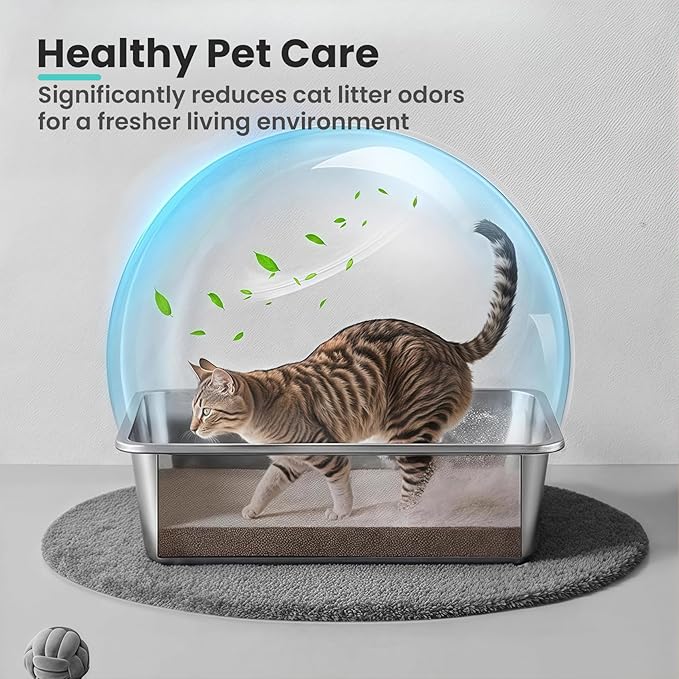 Large Stainless Steel Cat Litter Box, 17.7”x13.8”x6” Metal Litter Box with High Sided for Small Big Cats, Odor Free Kitty Litter Tray, Anti-Leakage, Non Sticky Litter Pan, L