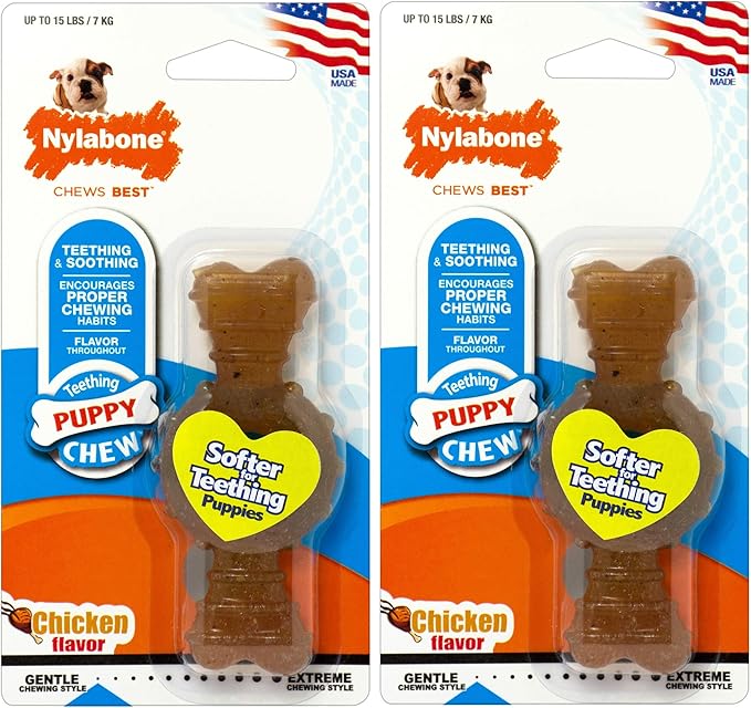 Nylabone 2 Pack of Puppy Ring Bones, Petite, Chicken Flavor Teething Chew Toy Made in The USA