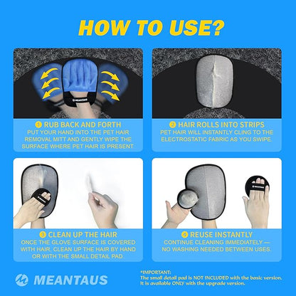 Pet Hair Removal Mitt - Reusable Remover - Upgraded Self-Cleaning