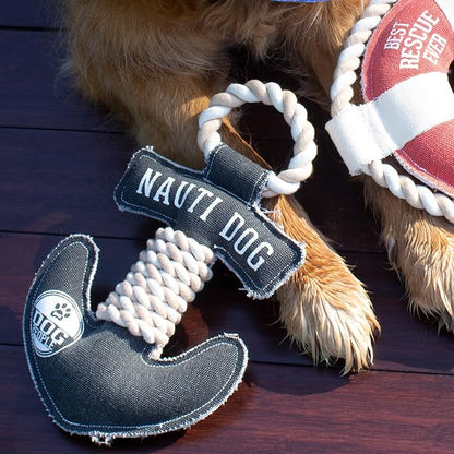 Pavilion Gift Company Nauti Anchor 13 Inch Large Tug of War Rope Sturdy & Durable Canvas Dog Toy, Gray