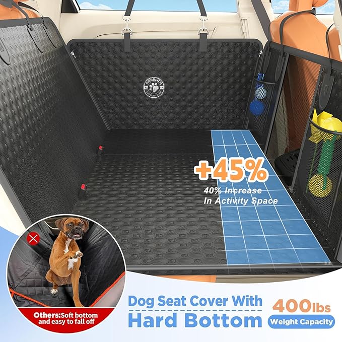 Dog Car Seat Cover for Back Seat,Upgraded PU Leather Dog Seat Cover with Hard Bottom Back Seat,Non-Slip Backseat Cover for Dogs with Mesh Window & Side Flap, Dog Hammock for Car, SUV, Small Trucks