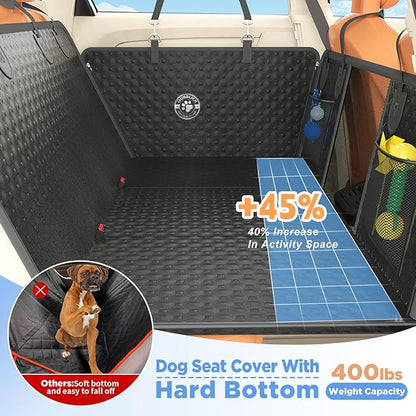 Dog Car Seat Cover for Back Seat,Upgraded PU Leather Dog Seat Cover with Hard Bottom Back Seat,Non-Slip Backseat Cover for Dogs with Mesh Window & Side Flap, Dog Hammock for Car, SUV, Small Trucks