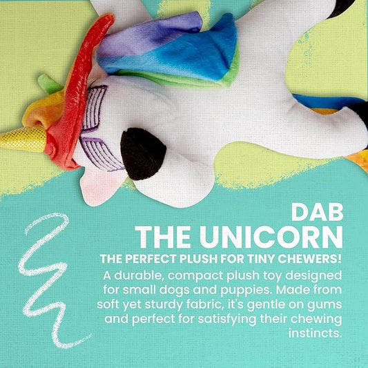 Snugarooz Dab The Unicorn with Repair Patch – Trendy Plush Dog Toy, Embroidered Sunglasses & Rainbow Mane – Non-Toxic & Durable for Endless Play