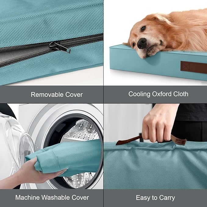Outdoor Dog Bed for Medium Dogs, Waterproof Dog Crate Mat Orthopedic Egg Crate Foam Pet Bed with Washable Removable Oxford Cover, Light Blue