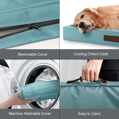 Outdoor Dog Bed for Medium Dogs, Waterproof Dog Crate Mat Orthopedic Egg Crate Foam Pet Bed with Washable Removable Oxford Cover, Light Blue
