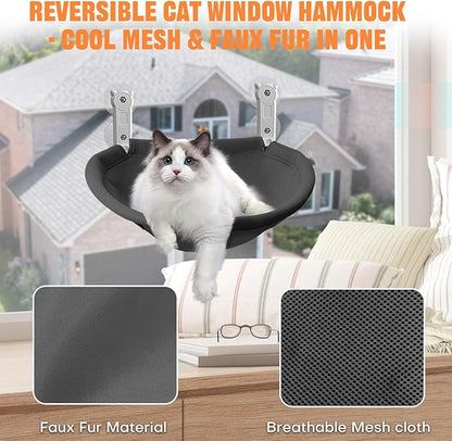 Homegroove Cat Window Perch, 18 x 12 Inch Foldable Cat Hammock for Window with Sturdy Metal Frame, Breathable Cordless Window Bed for Resting Seat for Indoor Cats (Black, 18 x 12 Inch)