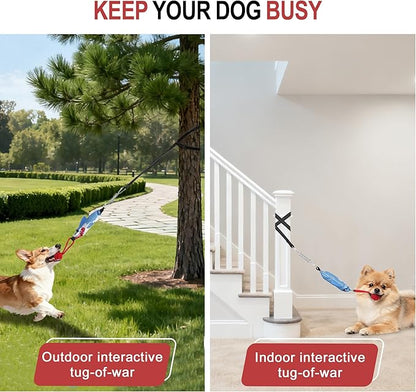Dog tug of war Toy with Squeak,Interactive Dog Pull Toy from Tree to Keep Them Busy, Multifunctional Combination Tether tug Toy with chew Ball