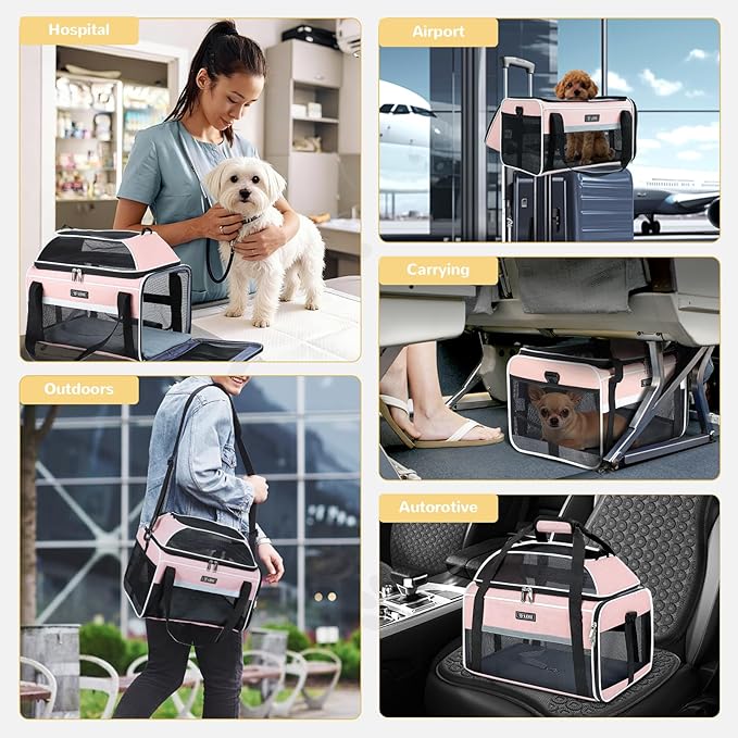 Lekereise Top-Expandable Pet Carrier 18x11x11Inch Delta American United Airline Approved Soft Sided Underseat to 15lbs Travel Carriers for Small Dogs Cats with Locking Safety Zippers Anti-Scratch Mesh