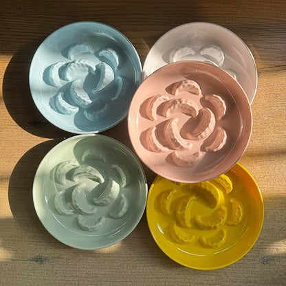 Slow Feeder Bowl for Cats and Small Dogs - Set of 3 Melamine Puzzle Cat Dish for Wet & Dry Food- Whisker Friendly & Dishwasher Safe & Non Slip Design (Pink +Blue + Green, 6.3" W × 1.2" H