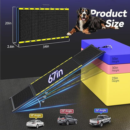 67''L & 20''W Dog Ramp for Car - Portable Extra Wide Pet Ramp for Medium & Large Dogs with Non-Slip Rug Surface, Dog Steps Stair for Car SUV/Truck/RV/High Bed, Up to 200LBS, Black