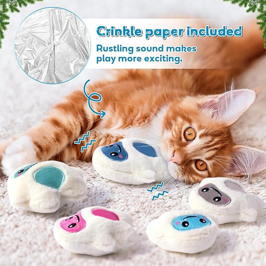 MALLMALL6 Snow Monster Catnip Toys - 5Pcs Funny Catmint Interactive Cat Toy for Indoor Kitten, Soft Plush with Cute Expression Supplies, Kitty Teething Chew Toy Set Xmas Gifts for Cat Lover