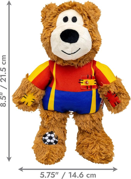 KONG Wild Knots Bear Soccer Player Dog Toy – Spain – National Team Jersey Inspired – International Tournament Edition – Plush Rope Toy with Squeaker, Medium/Large