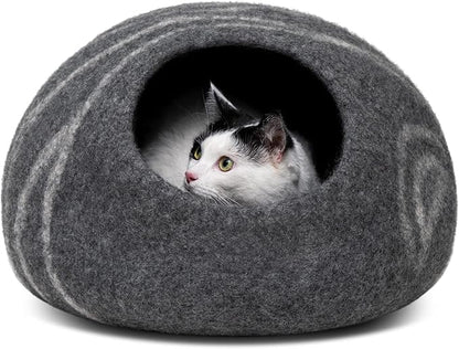 MEOWFIA Cat Cave – Premium Felt Cat Bed for Indoor Cats, Handmade Merino Wool (Dark Grey, Large)