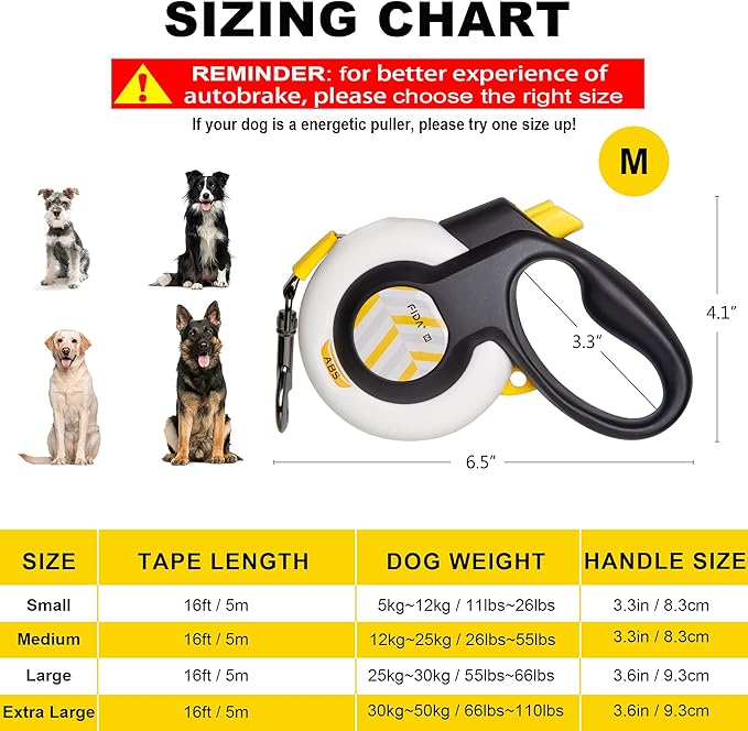 FIDA AutoBrake Retractable Dog Leash. Advanced Patented Design for Dog Pulling, 16 ft Heavy Duty No Pull Pet Walking Leash for Medium Breeds. Tangle Free, Soft Grip, Medium Size.