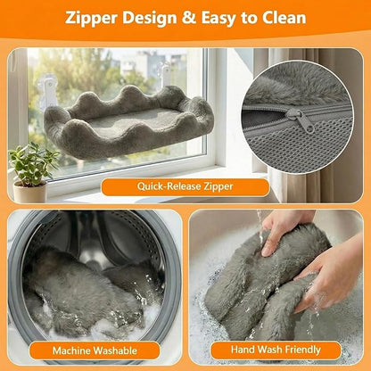 Homegroove Cat Window Perch, 24 x 12 Inch Foldable Cat Hammock for Window with 4-Sided Bolster & 4 Large Suction, Cloud Shape Cordless Window Bed for Indoor Cats (Gray, Large(24'' x 12''))
