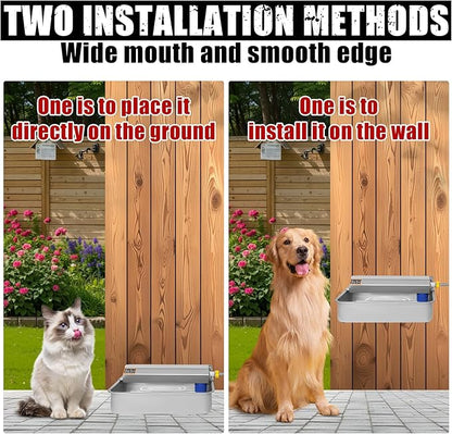 Automatic Dog Water Dispenser 2 Gal/7.57L Outdoor Dog Water Bowl Auto-Fill Water Feeder Stainless Steel Large Livestock Waterer Fit 3/4" GHT Faucet Wide Mouth Wall/Ground Mount