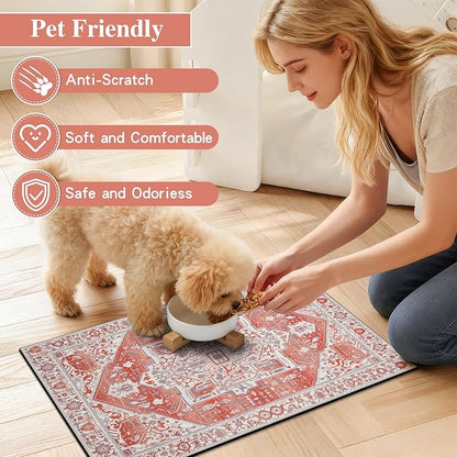 famibay Dog Food Mat, Absorbent Cat Dog Mats for Food and Water, No Stains Quick Dry Pet Cat Bowl Mats with Non Slip Backing, Boho Pet Feeding Mat for Floor Waterproof 12"x20"