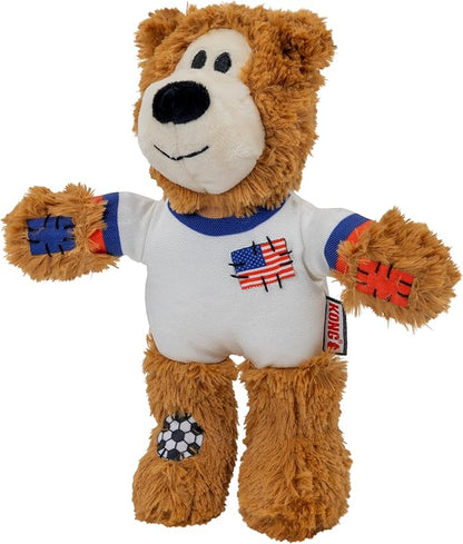 KONG Wild Knots Bear Soccer Player Dog Toy – USA – National Team Jersey Inspired – International Tournament Edition – Plush Rope Toy with Squeaker, Medium/Large