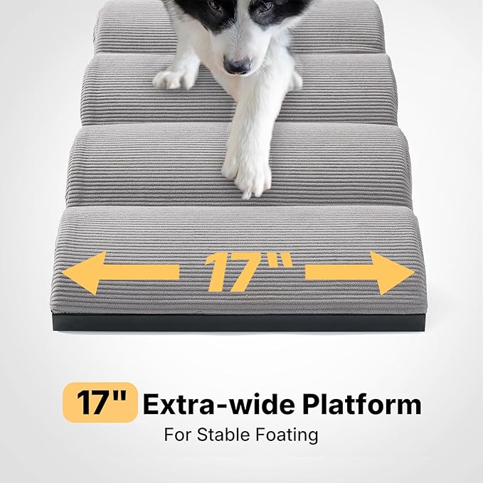 Veehoo Dog Ramp for Bed Couch for Small to Large Dog, Foldable Ramp for Dogs to Get on Bed 5 Adjustable Height from 17" to 23", Pet Cat Stairs Doggy Steps Non Slip with Metal Frame, Up to 130lbs