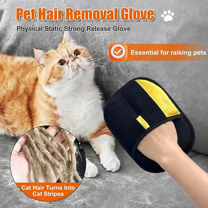 Electrostatic Gloves for Pet Hair Removal: Upgraded 2PCS Animal Fur Removal Tool for Dogs&Cats Efficient Reusable Pet Hair Remover for Couch Carpet Car Seat Clothing Quick Clean (1 pcs-Black)