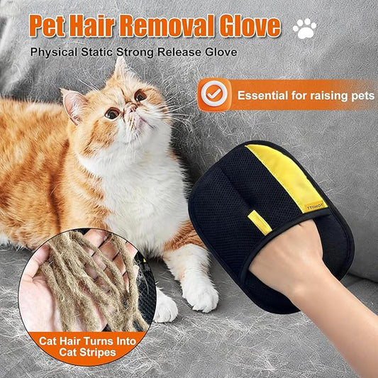 Electrostatic Gloves for Pet Hair Removal: Upgraded 2PCS Animal Fur Removal Tool for Dogs&Cats Efficient Reusable Pet Hair Remover for Couch Carpet Car Seat Clothing Quick Clean (1 pcs-Black)