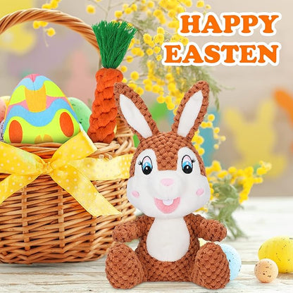 4 Pcs Easter Dog Squeaky Toys, Plush Easter Egg Dog Toy Bunny Toys with Crinkle Paper Interactive Rope Carrot for Puppy Small Medium Dogs