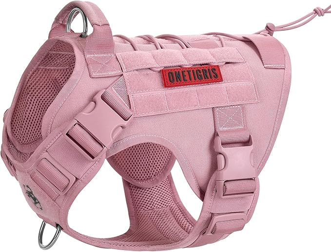 OneTigris Tactical Dog Harness Vest,No-Pull Service Dog Vest with Hook & Loop Panels,Adjustable Dog Vest Harness for Walking Hiking Training(Pink,L)